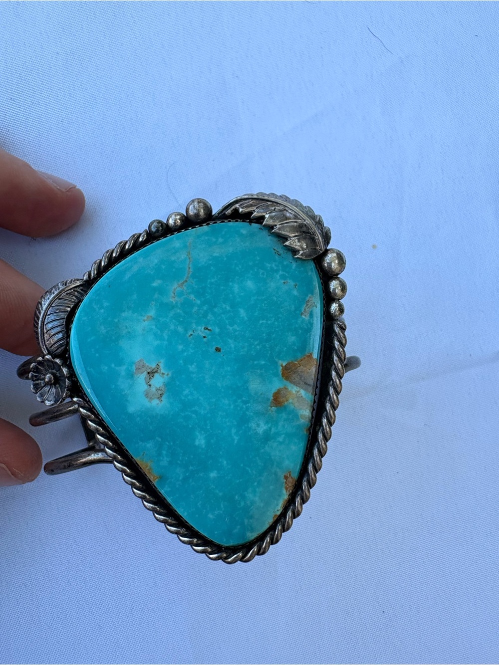Turquoise Statement Cuff Bracelet - Blue Stone Silver Setting